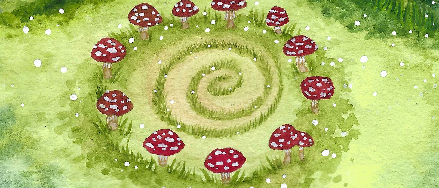 Fairy circle of red mushrooms